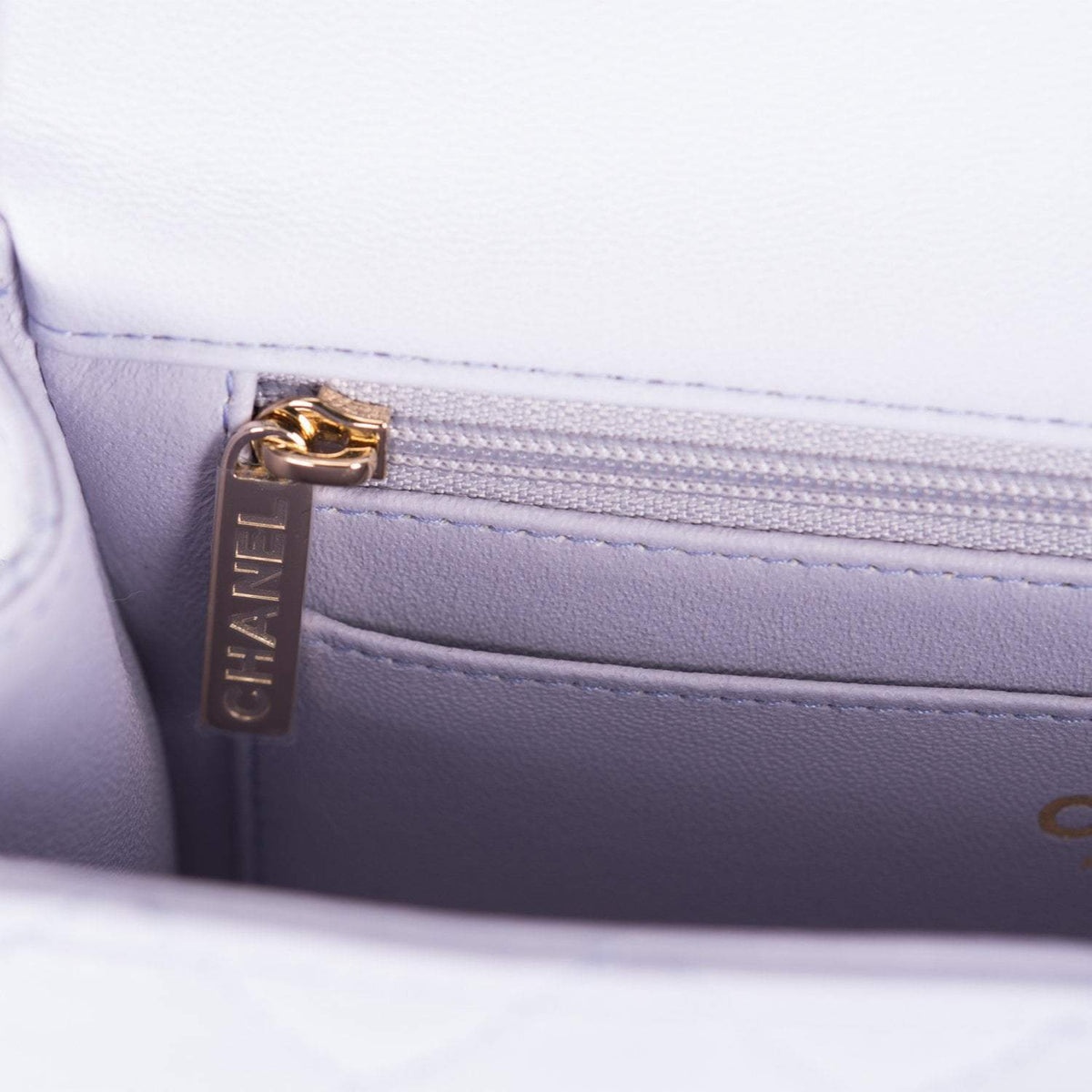 Chanel Rectangular Mini Flap Bag with Top Handle Lavender Quilted Lambskin Light Gold Hardware