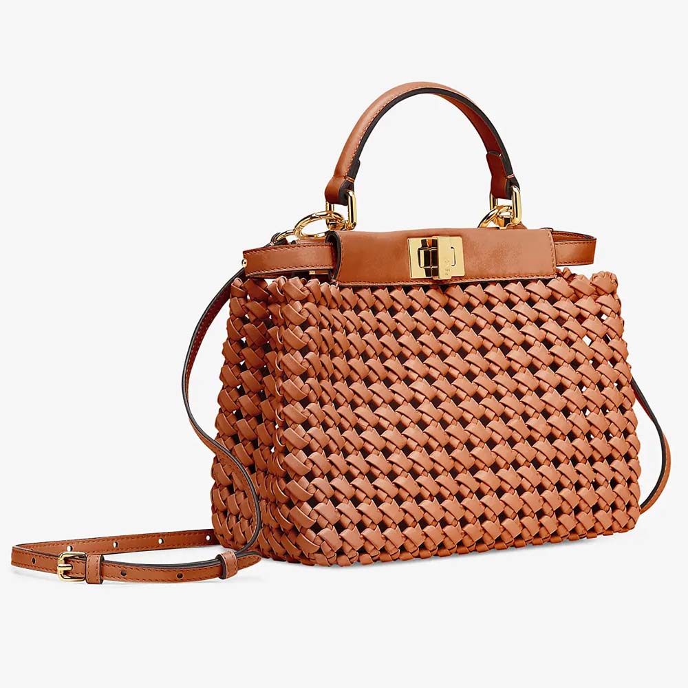 PEEKABOO MINI Brown Leather Interlace Bag