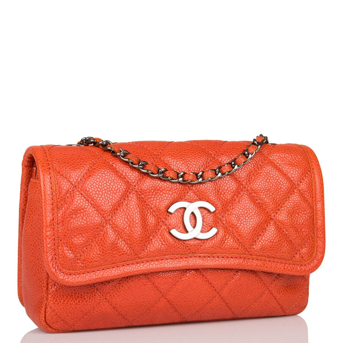 Pre-owned Chanel Mini Flap Bag Dark Orange Caviar Ruthenium Hardware
