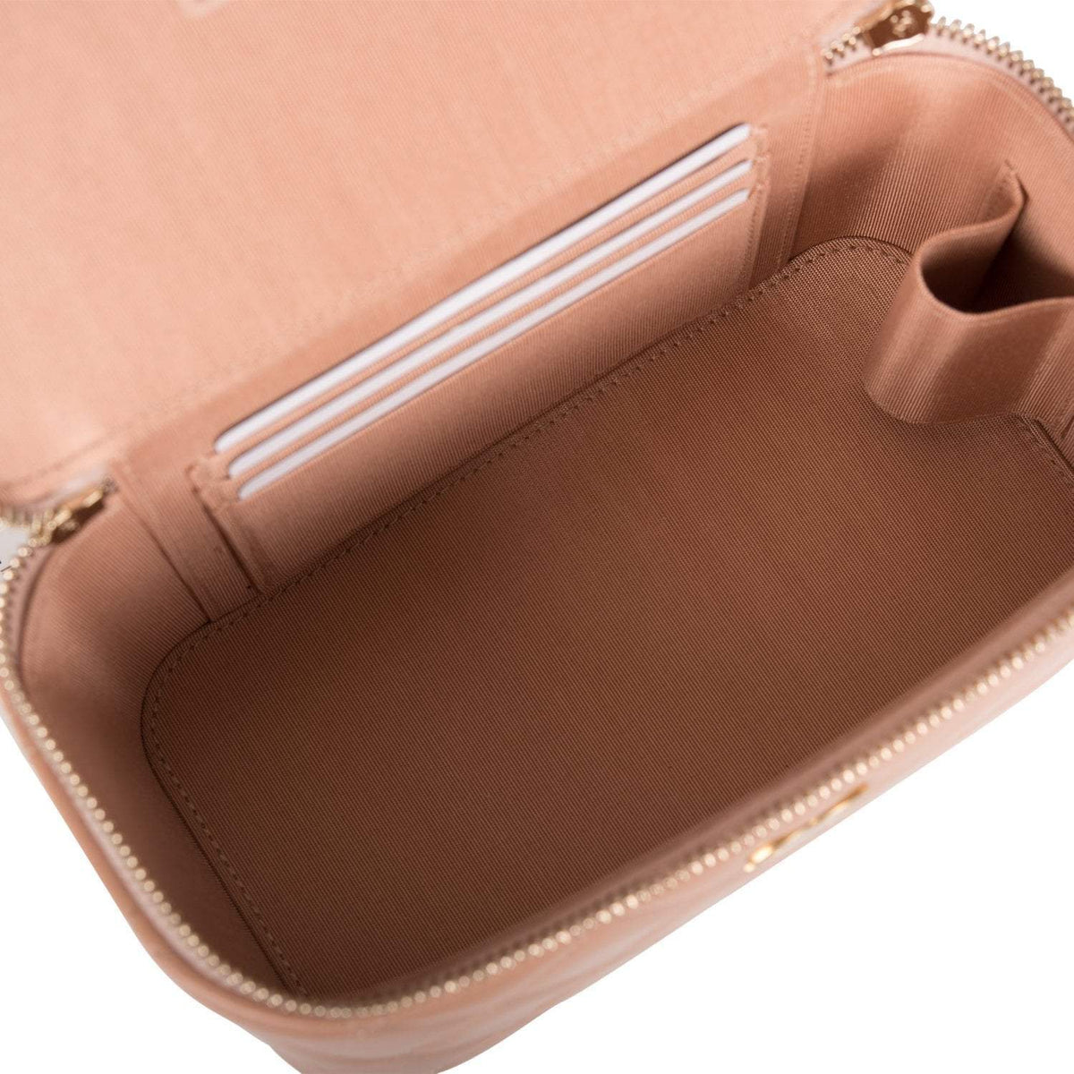 Chanel Beige Quilted Lambskin Small Top Handle Vanity Bag Antique Gold Hardware