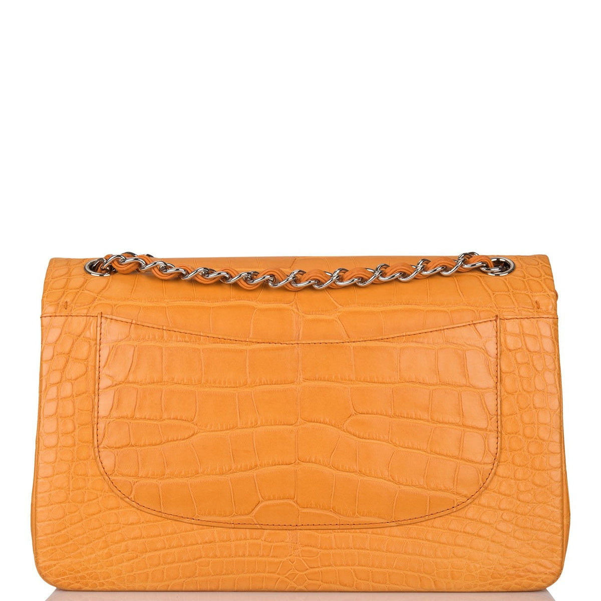 Chanel Orange Alligator Jumbo Classic Double Flap Bag Silver Hardware