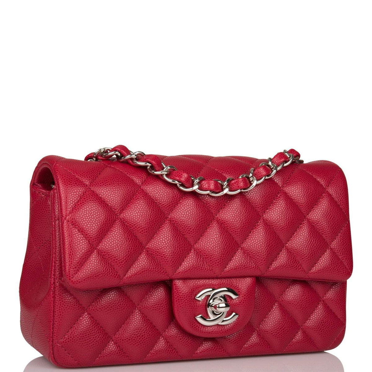 Chanel Mini Rectangular Flap Bag Red Caviar Silver Hardware