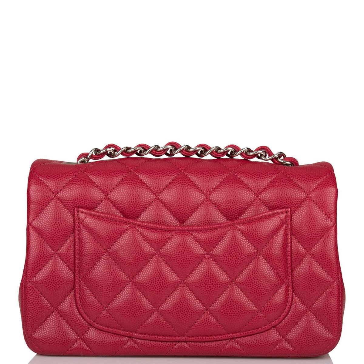 Chanel Mini Rectangular Flap Bag Red Caviar Silver Hardware