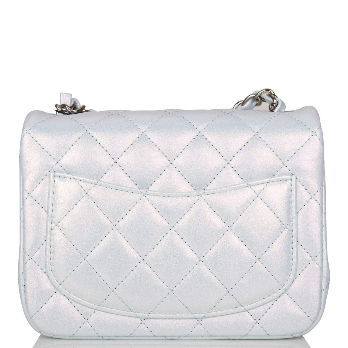 Chanel Mini Square Flap Bag Blue Iridescent Lambskin Silver Hardware