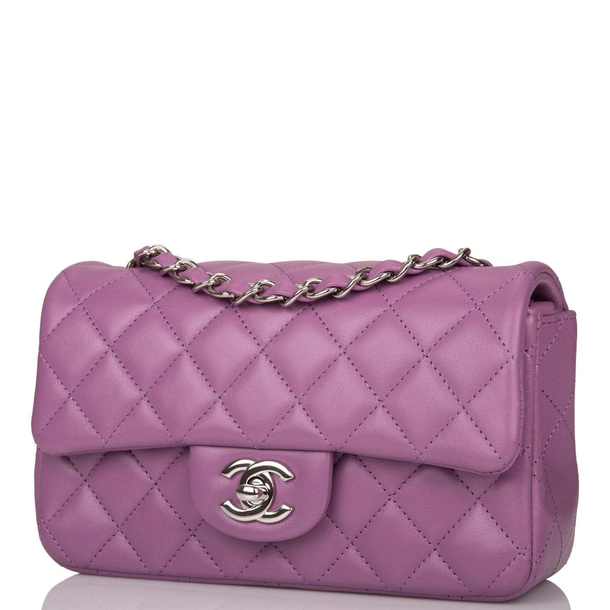Chanel Purple Quilted Lambskin Rectangular Mini Classic Flap Bag Silver Hardware