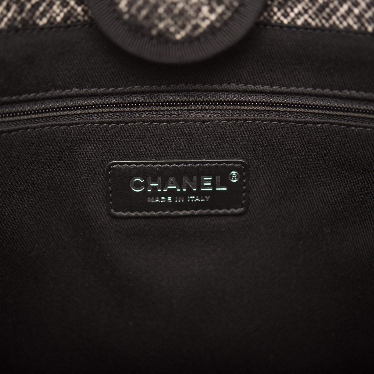 Chanel Small Deauville Shopping Bag Black Wool Silver Hardware