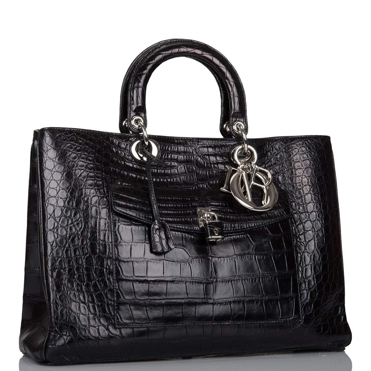 Christian Dior Black Diorissimo Pocket Matte Alligator Tote Silver Hardware