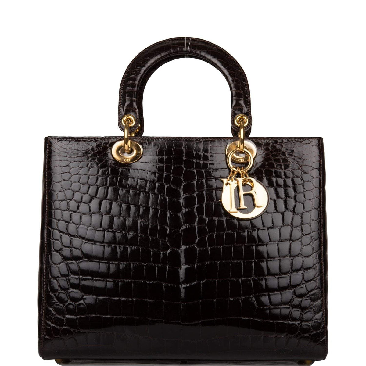 Christian Dior Dark Brown Large Lady Dior Alligator Tote Gold Hardware