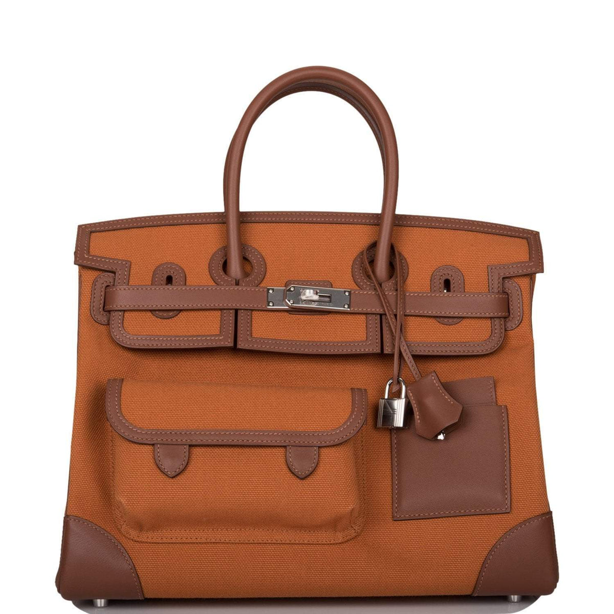 Hermes Marron Inde Swift and Gold Toile Canvas "Cargo" Birkin 35cm Palladium Hardware