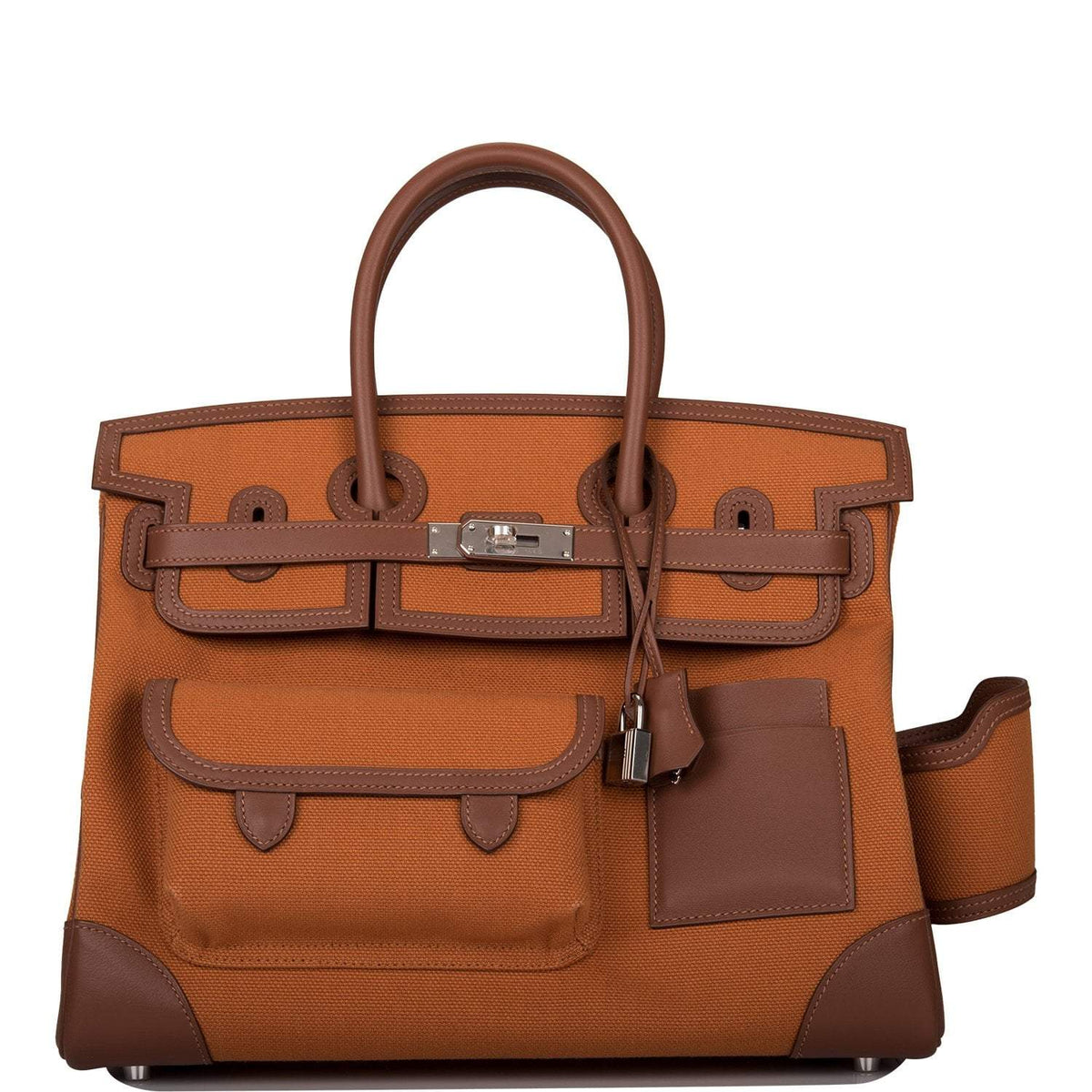 Hermes Marron Inde Swift and Gold Toile Canvas "Cargo" Birkin 35cm Palladium Hardware
