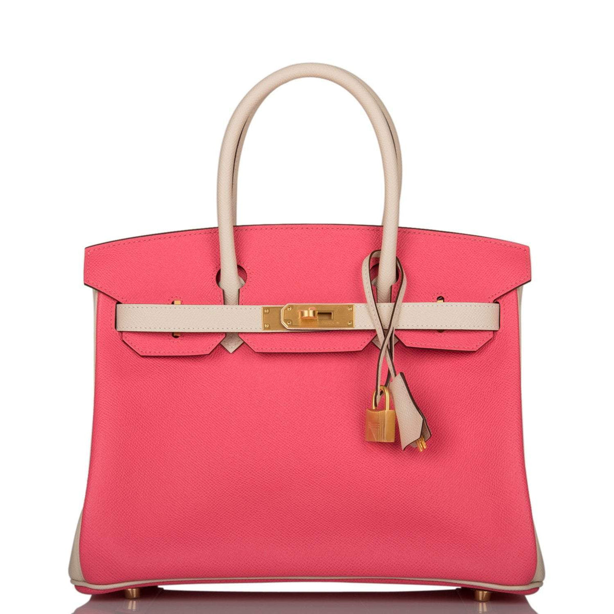 Hermes Birkin 30cm Bi-Color Craie and Rose Azalee Epsom Brushed Gold Hardware