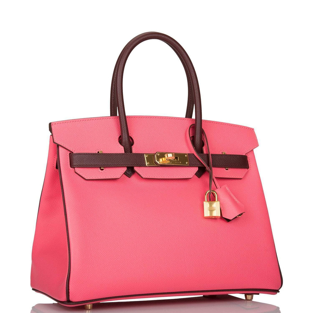 Hermes Birkin 30cm Bi-Color Rose Azalee and Bordeaux Epsom Gold Hardware