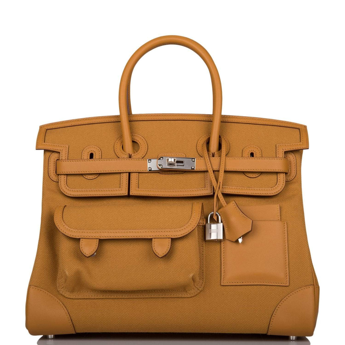 Hermes Birkin 35cm Desert/Sesame Swift and Toile Canvas "Cargo" Palladium Hardware