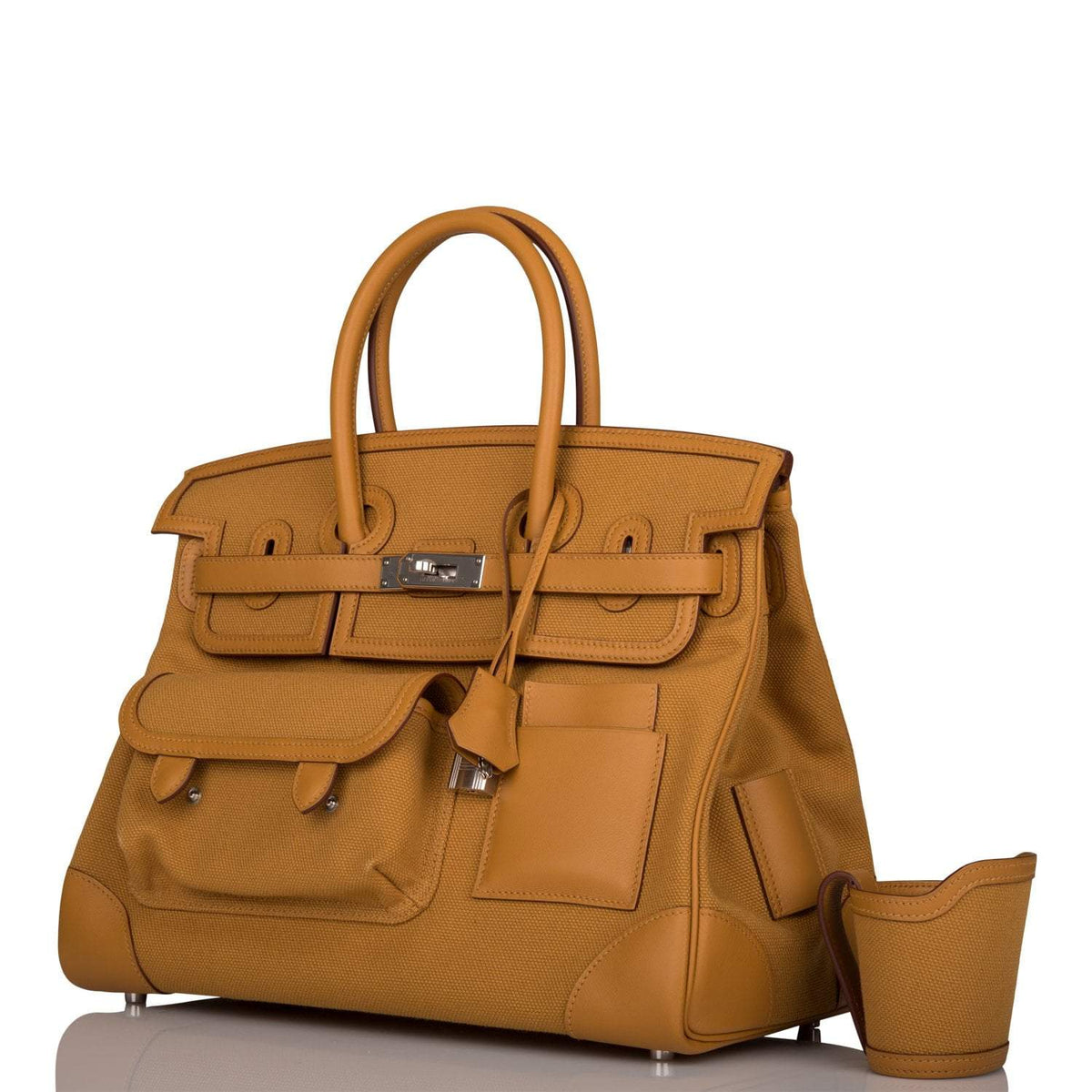 Hermes Birkin 35cm Desert/Sesame Swift and Toile Canvas "Cargo" Palladium Hardware