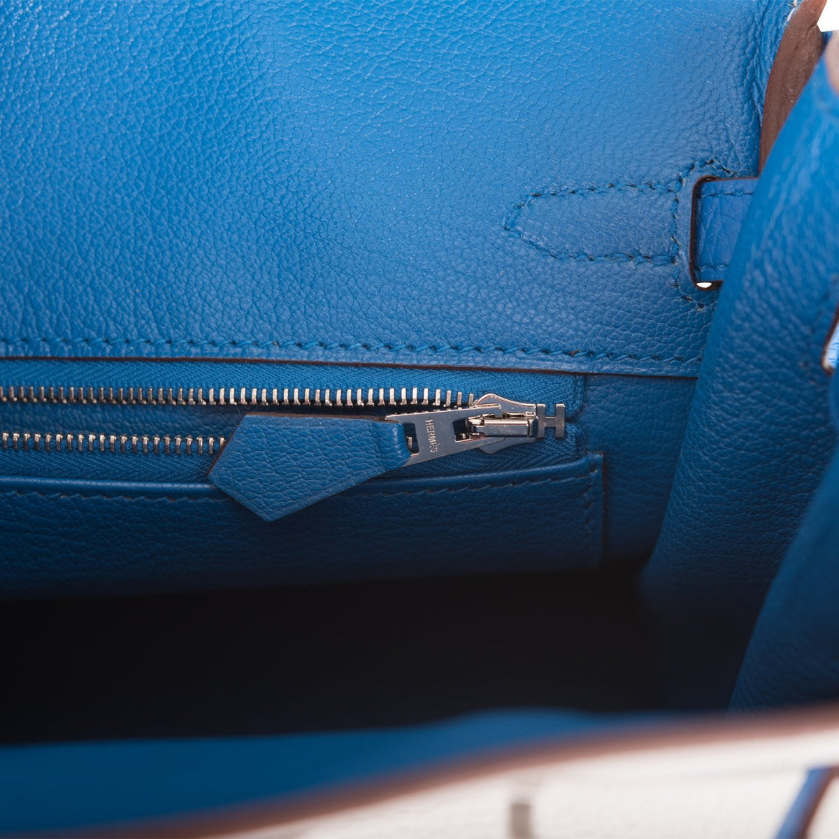 Hermes Birkin 25 Gris Mouette and Mykonos Clemence Brushed Palladium Hardware