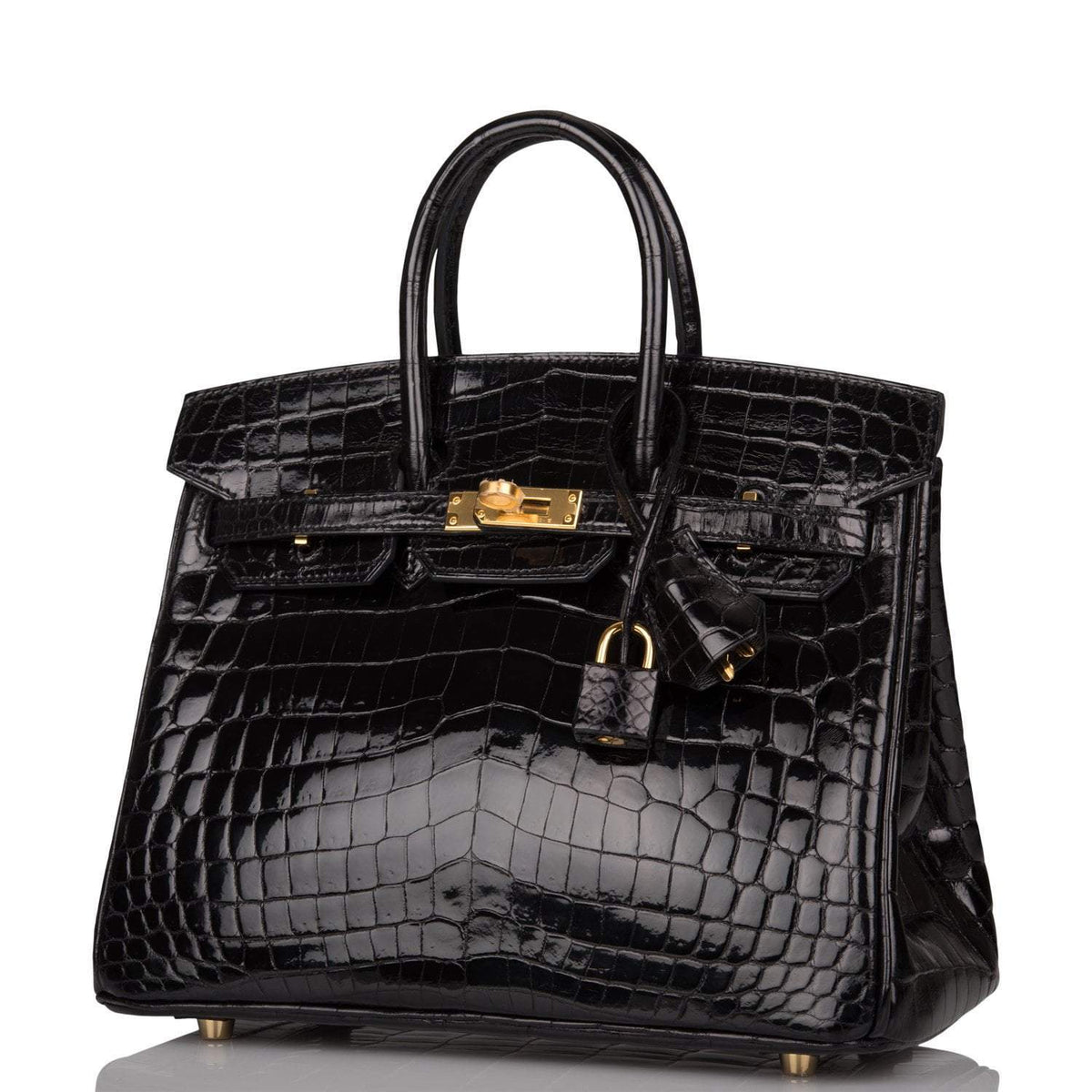 Hermes Black Shiny Niloticus Crocodile Birkin 25cm Gold Hardware