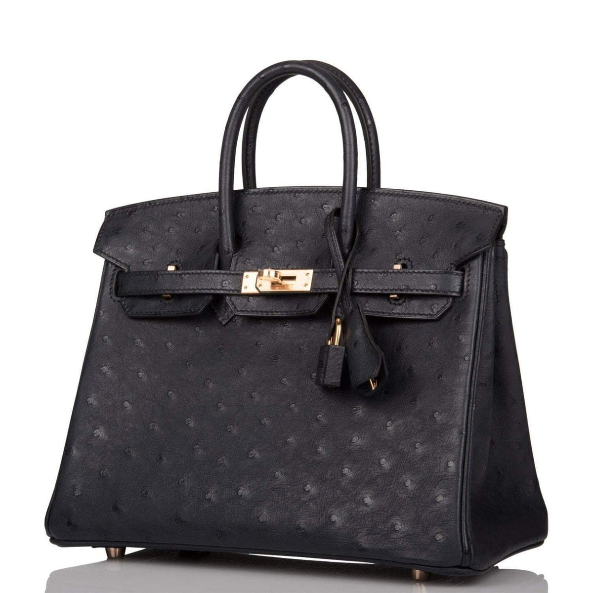 Hermes Birkin 25 Bleu Indigo Ostrich Rose Gold Hardware