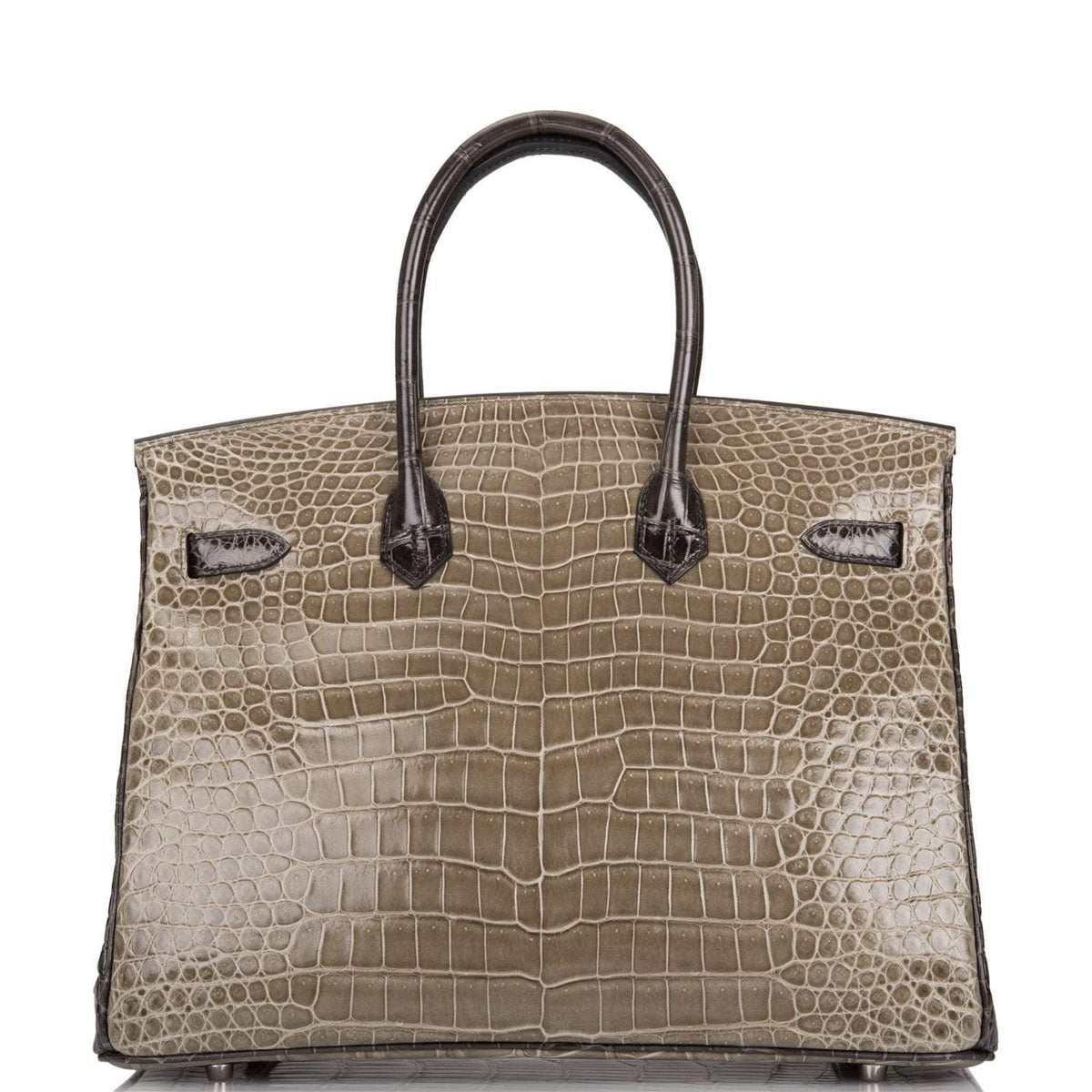 Hermes Birkin 35cm Bi-Color Gris Tourterelle and Graphite Shiny Porosus Crocodile Brushed Palladium Hardware