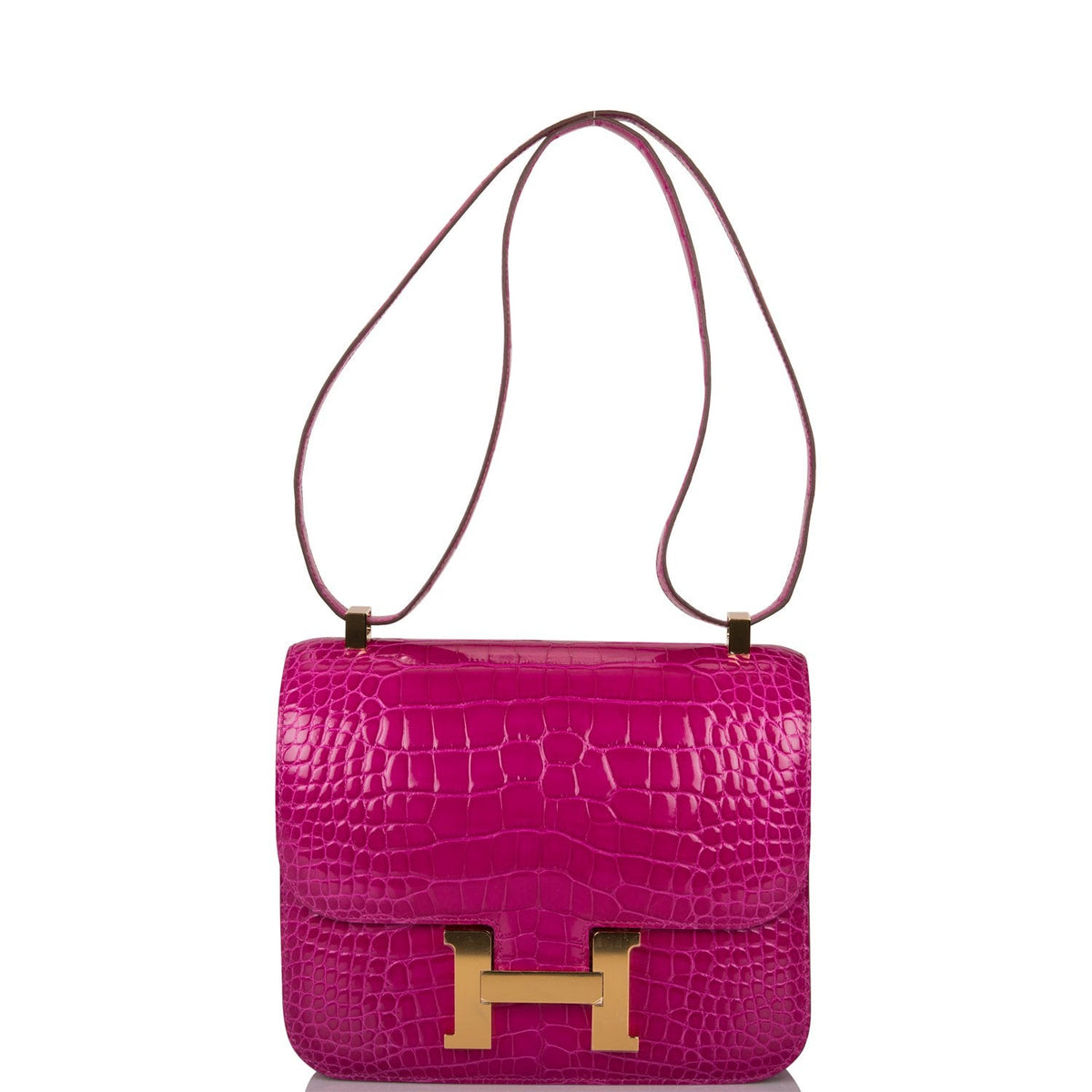Hermes Rose Scheherazade Shiny Alligator Constance 24cm Gold Hardware
