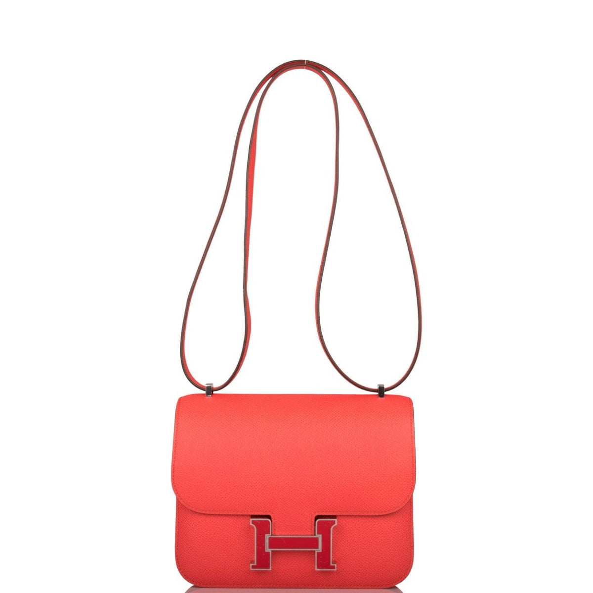 Hermes Rose Enamel Mini Constance 18cm Texas Epsom and Rouge de Coeur Palladium Hardware