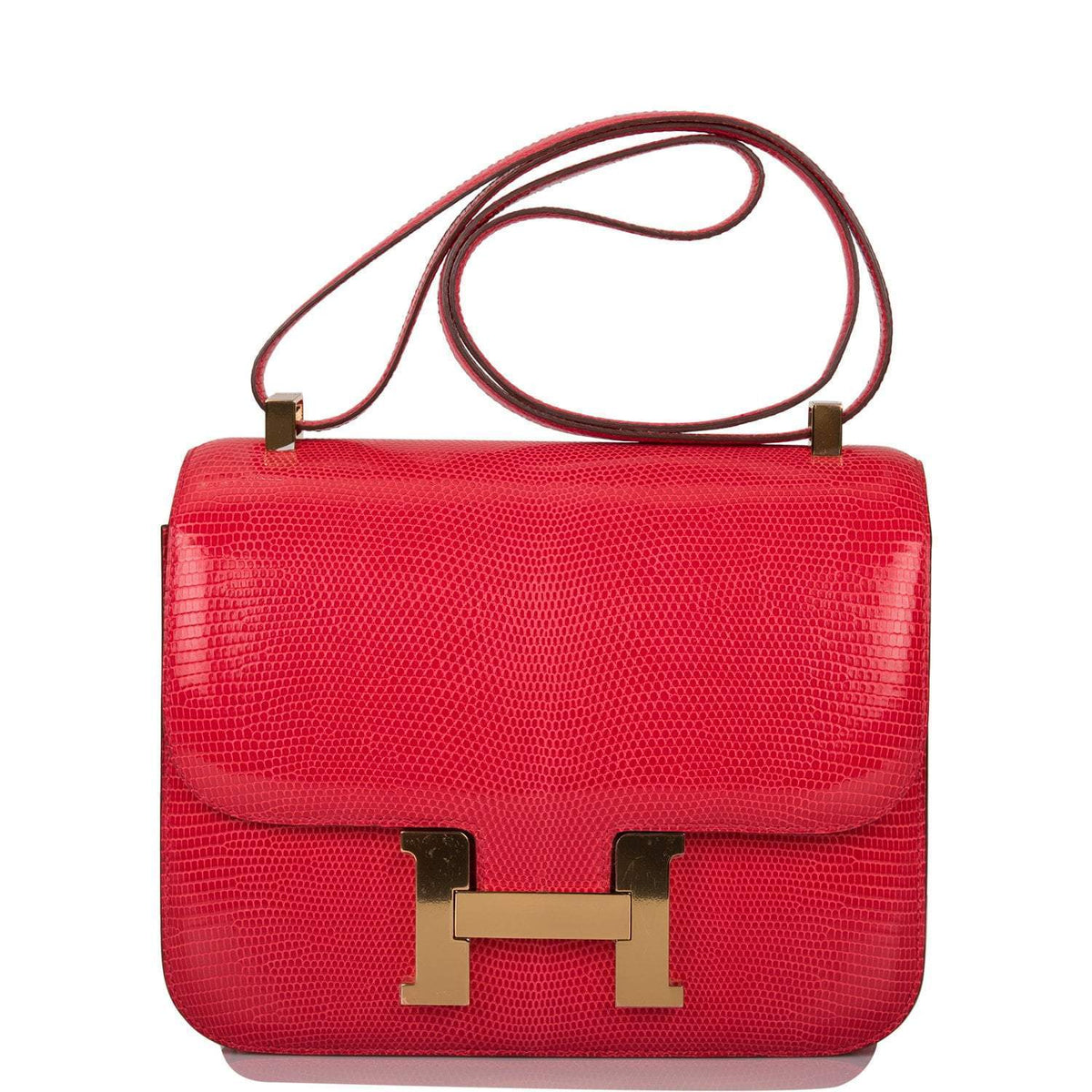 Hermes Rouge Exotique Lizard Niloticus Constance 24cm Gold Hardware