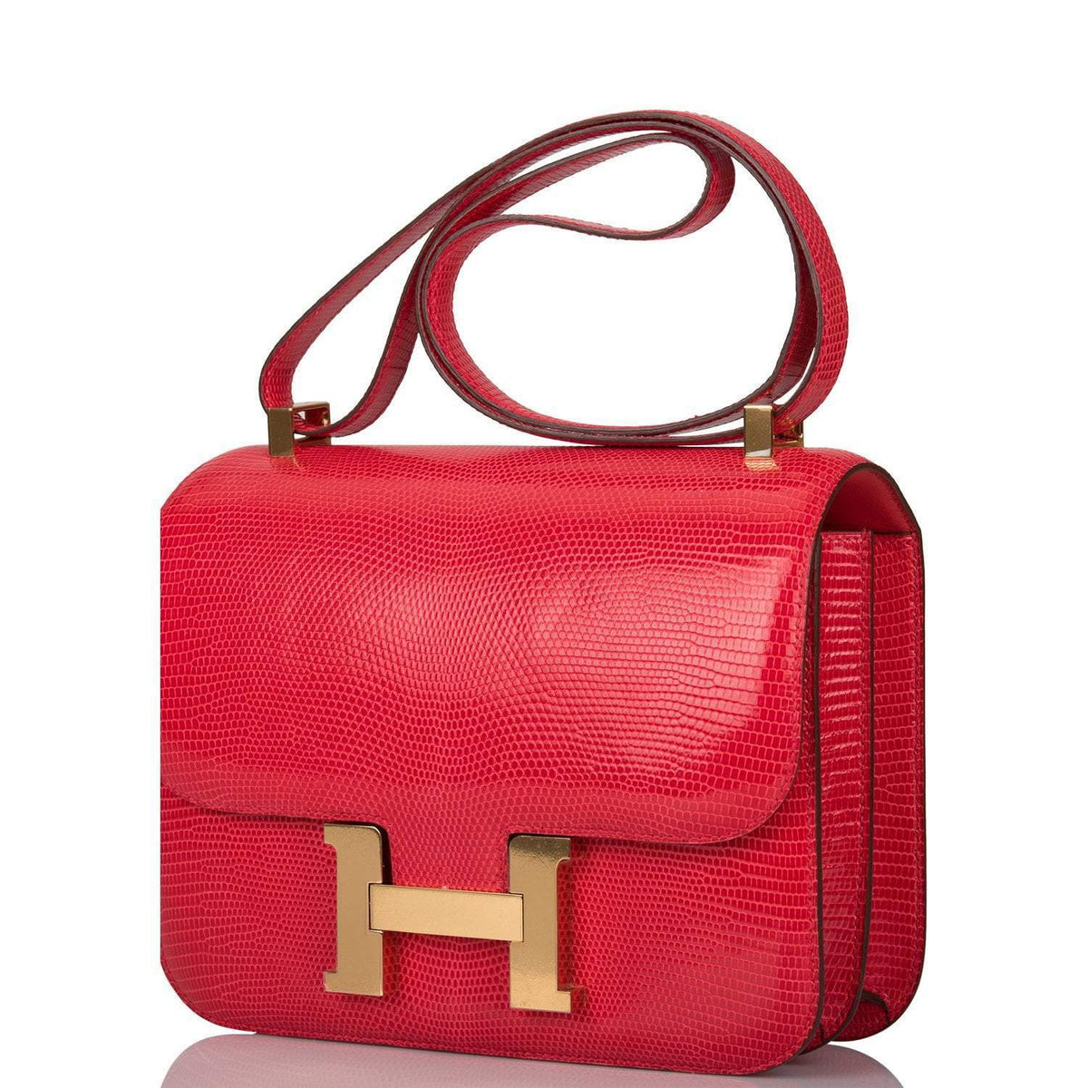 Hermes Rouge Exotique Lizard Niloticus Constance 24cm Gold Hardware