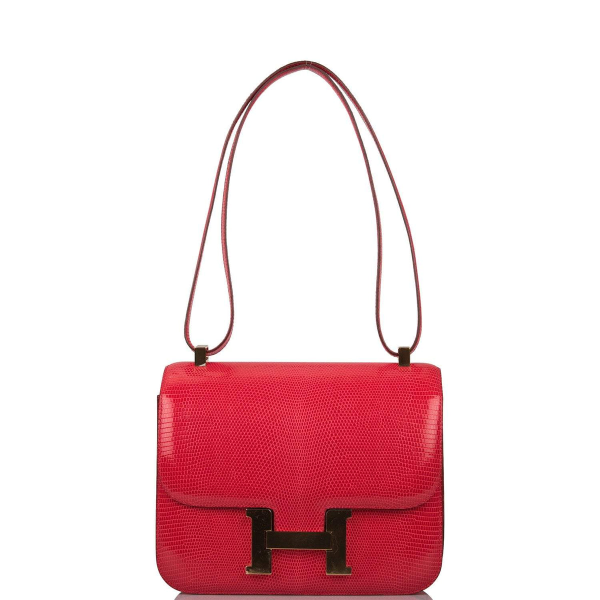 Hermes Rouge Exotique Lizard Niloticus Constance 24cm Gold Hardware