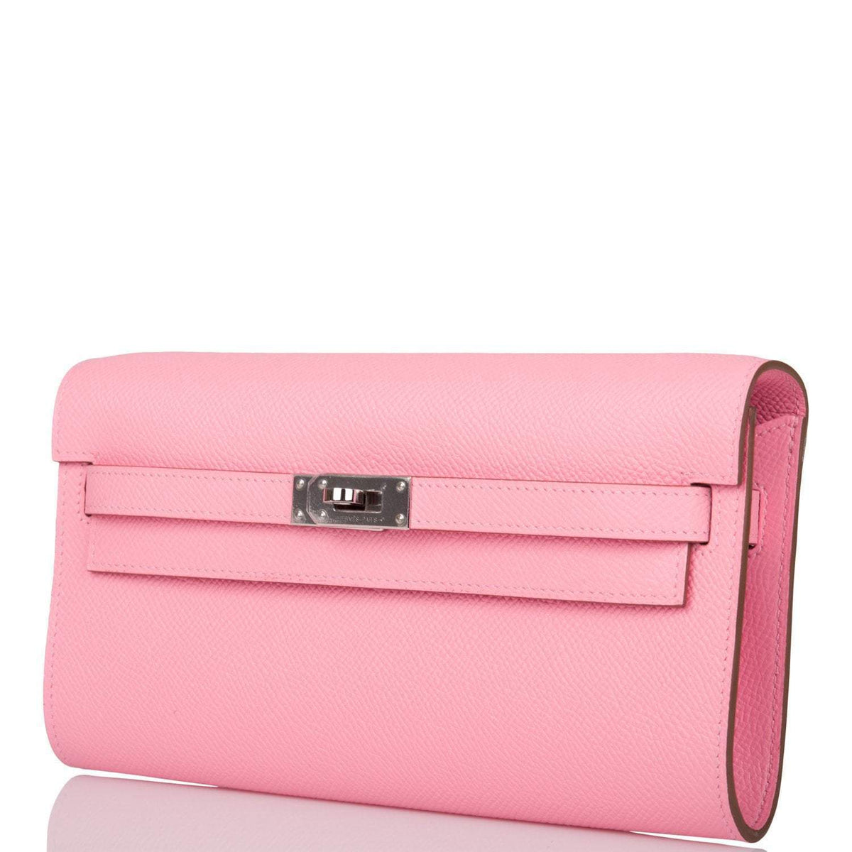 Hermes Rose Confetti Epsom Kelly Wallet To Go Palladium Hardware