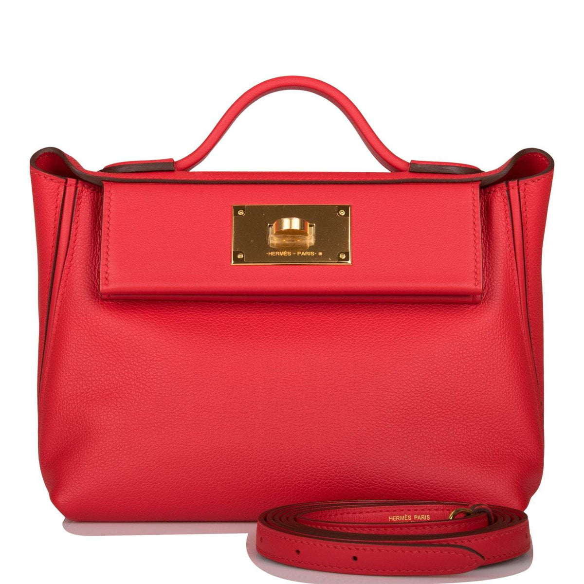 Hermes Rouge de Coeur Evercolor and Swift Mini 24/24 Bag Gold Hardware