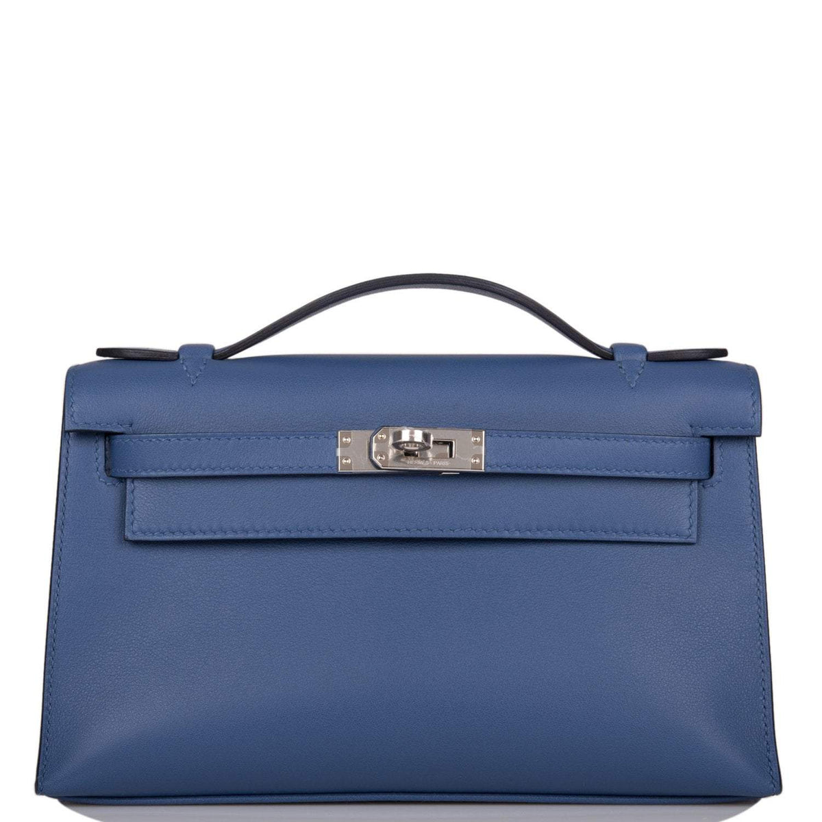 Hermes Kelly Pochette Bleu Brighton Swift Palladium Hardware