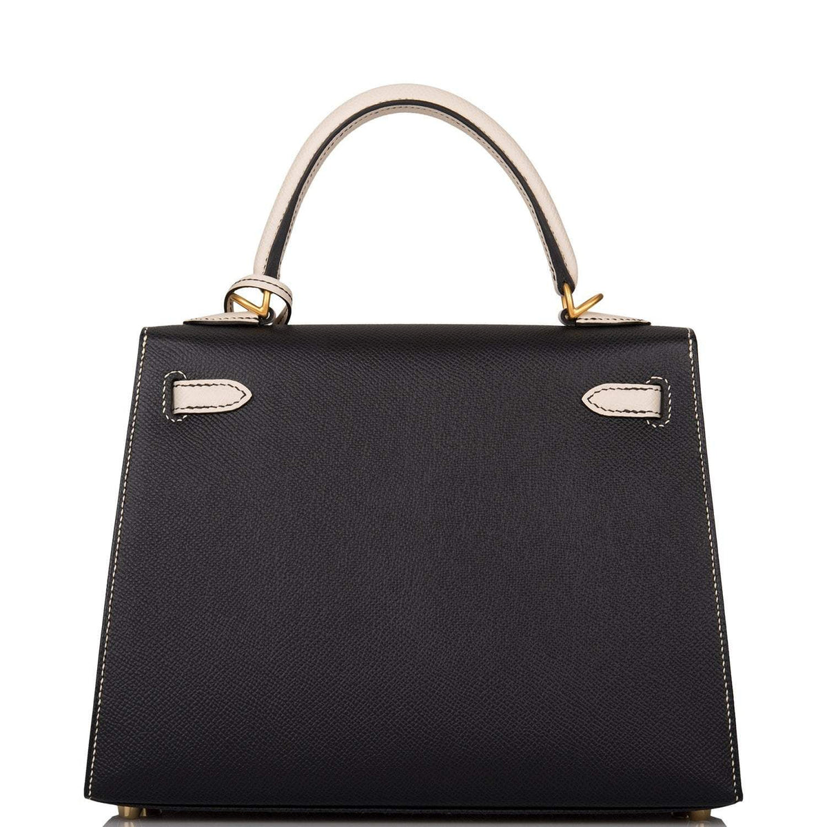 Hermes Kelly 25cm Bi-Color Black and Craie Epsom Sellier Brushed Gold Hardware