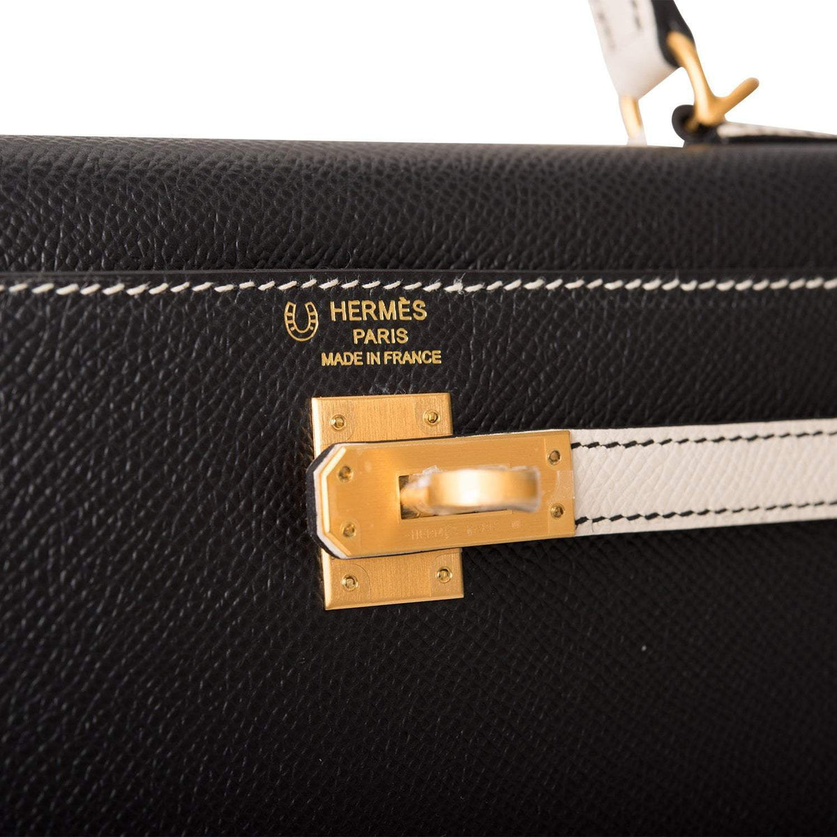 Hermes Kelly 25cm Bi-Color Black and Craie Epsom Sellier Brushed Gold Hardware