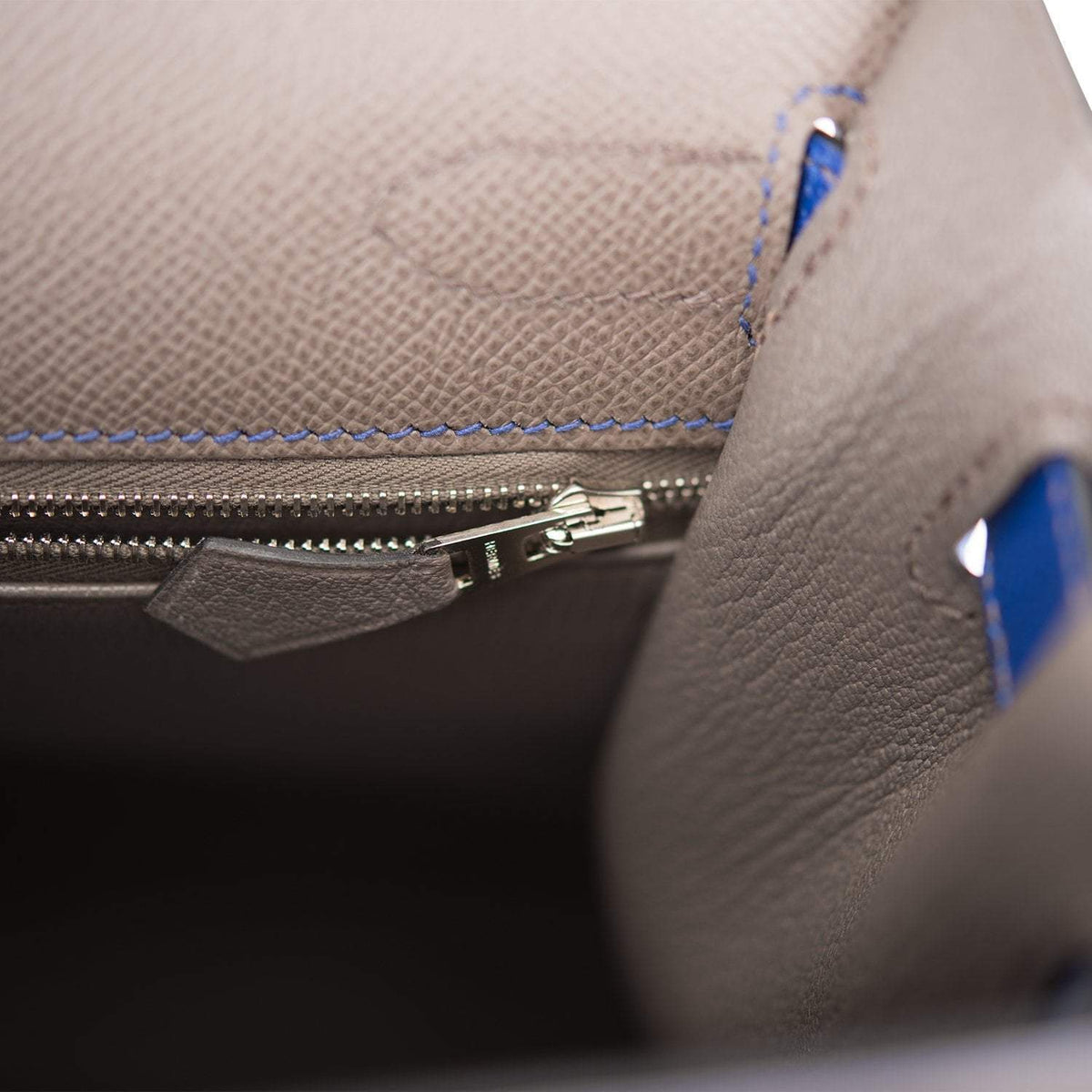 Hermes Kelly 32cm Bi-Color Etain and Bleu Electric Epsom Sellier Palladium Hardware