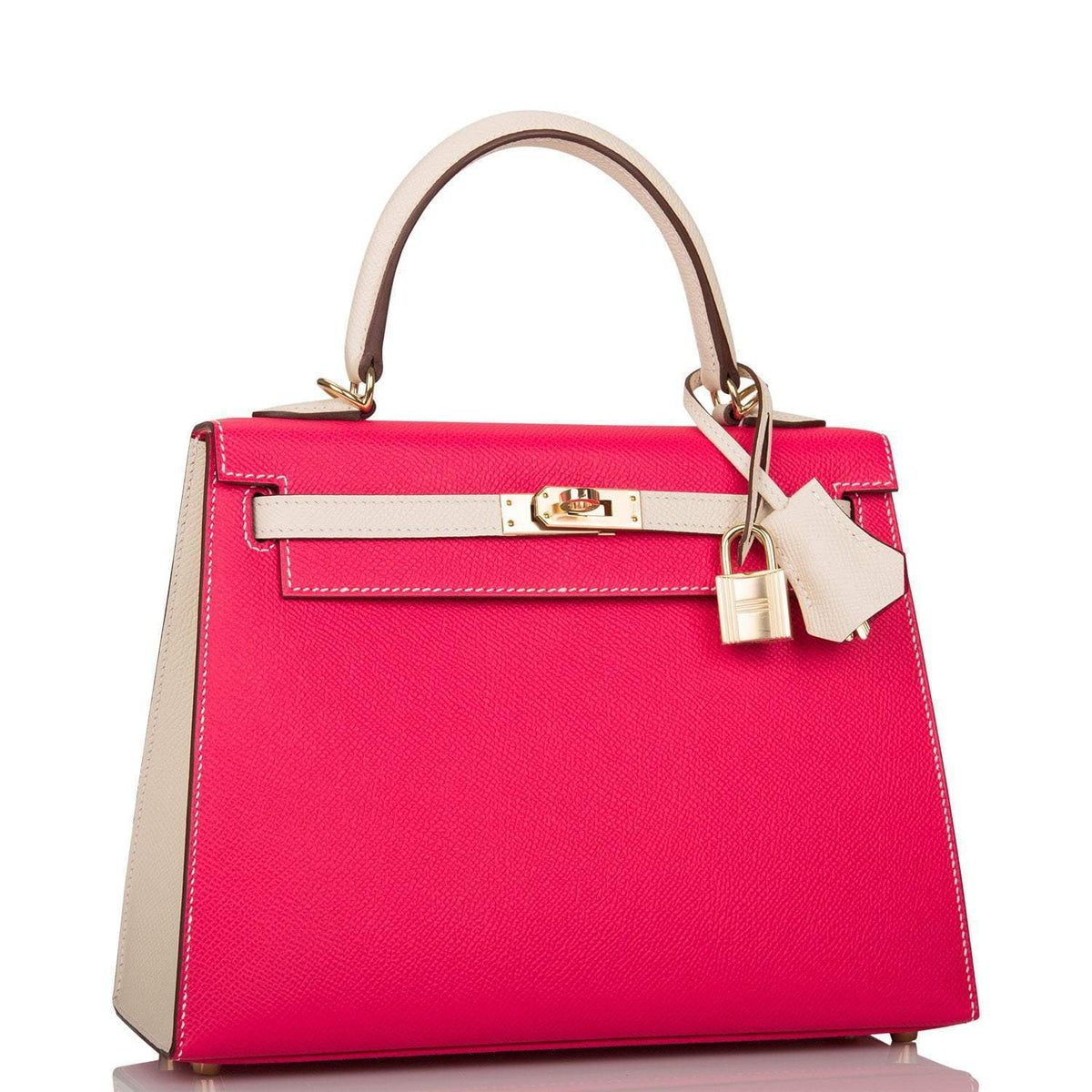 Hermes Kelly 25cm Bi-Color Rose Extreme and Craie Epsom Sellier Permabrass Hardware