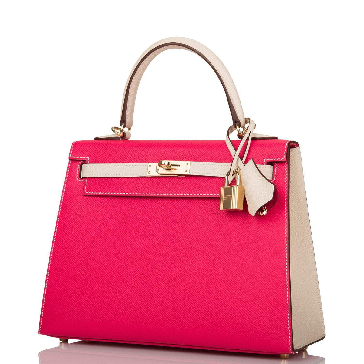 Hermes Kelly 25cm Bi-Color Rose Extreme and Craie Epsom Sellier Permabrass Hardware