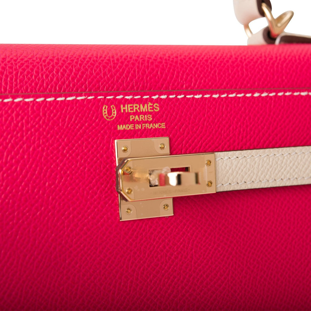 Hermes Kelly 25cm Bi-Color Rose Extreme and Craie Epsom Sellier Permabrass Hardware