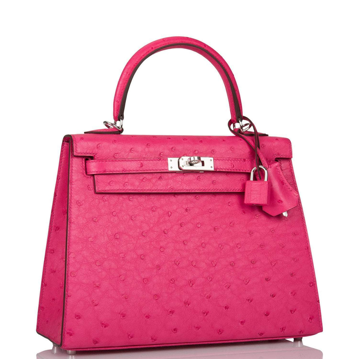 Hermes Rose Tyrien Ostrich Sellier Kelly 25cm Palladium Hardware