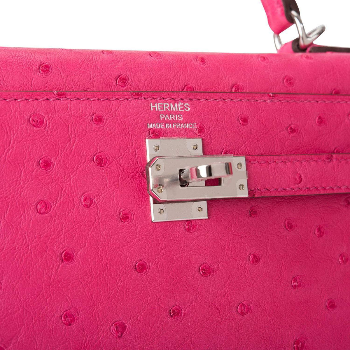 Hermes Rose Tyrien Ostrich Sellier Kelly 25cm Palladium Hardware