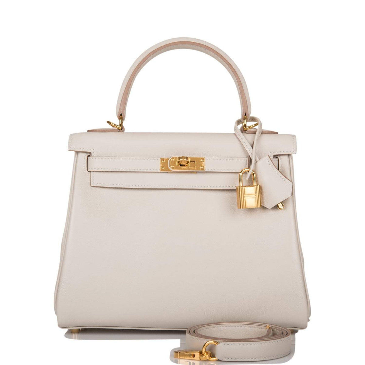 Hermes Gris Perle Swift Retourne Kelly 25cm Gold Hardware