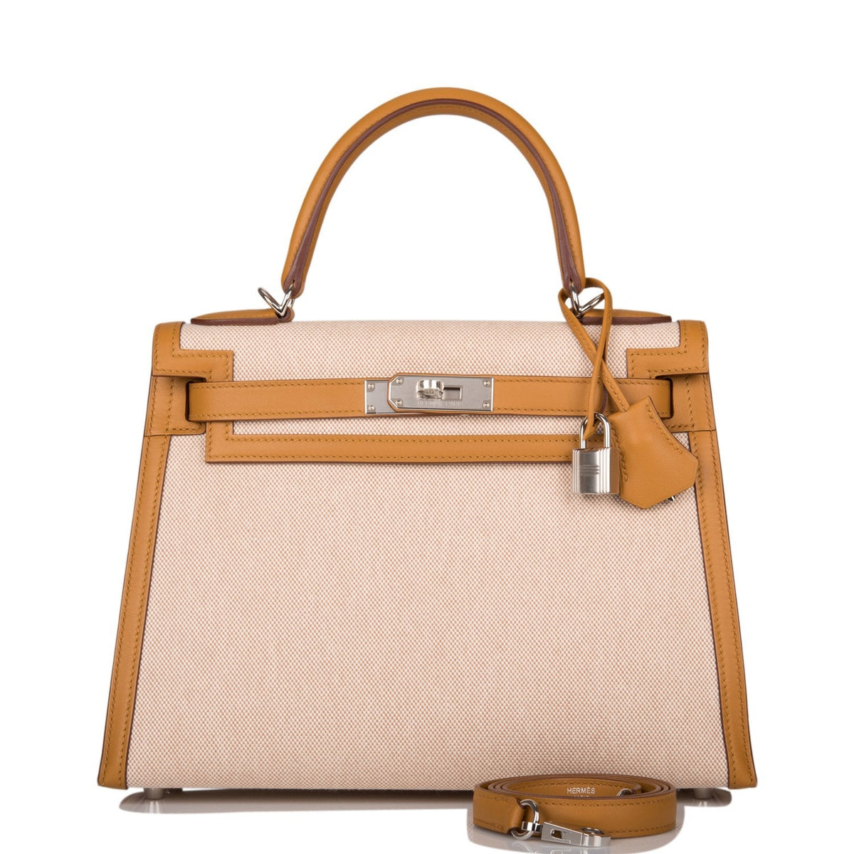 Hermes Sesame Toile and Swift Sellier Kelly 28cm Palladium Hardware