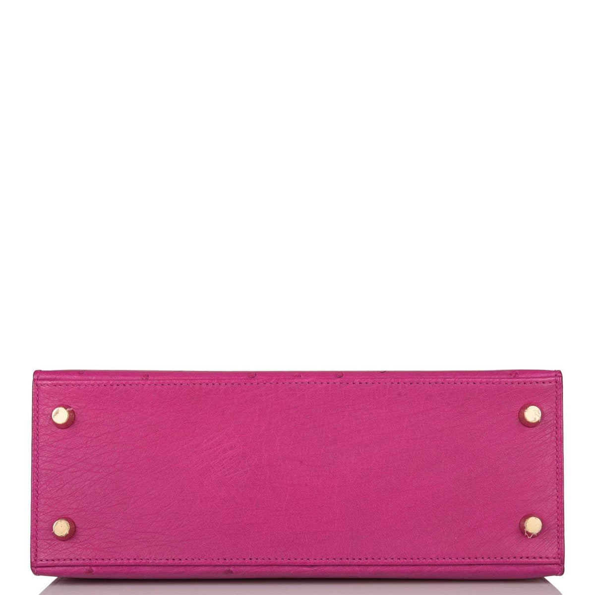 Hermes Horseshoe Stamp (HSS) Bi-Color Rose Pourpre and Gris Agate Ostrich Sellier Kelly 25cm Brushed Gold Hardware