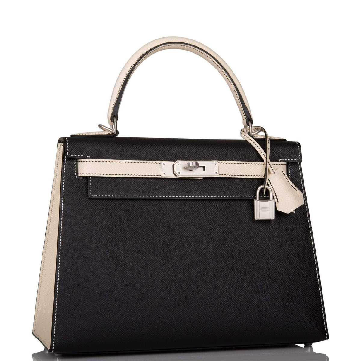 Hermes Kelly 28cm Bi-Color Black and Craie Epsom Sellier Brushed Palladium Hardware