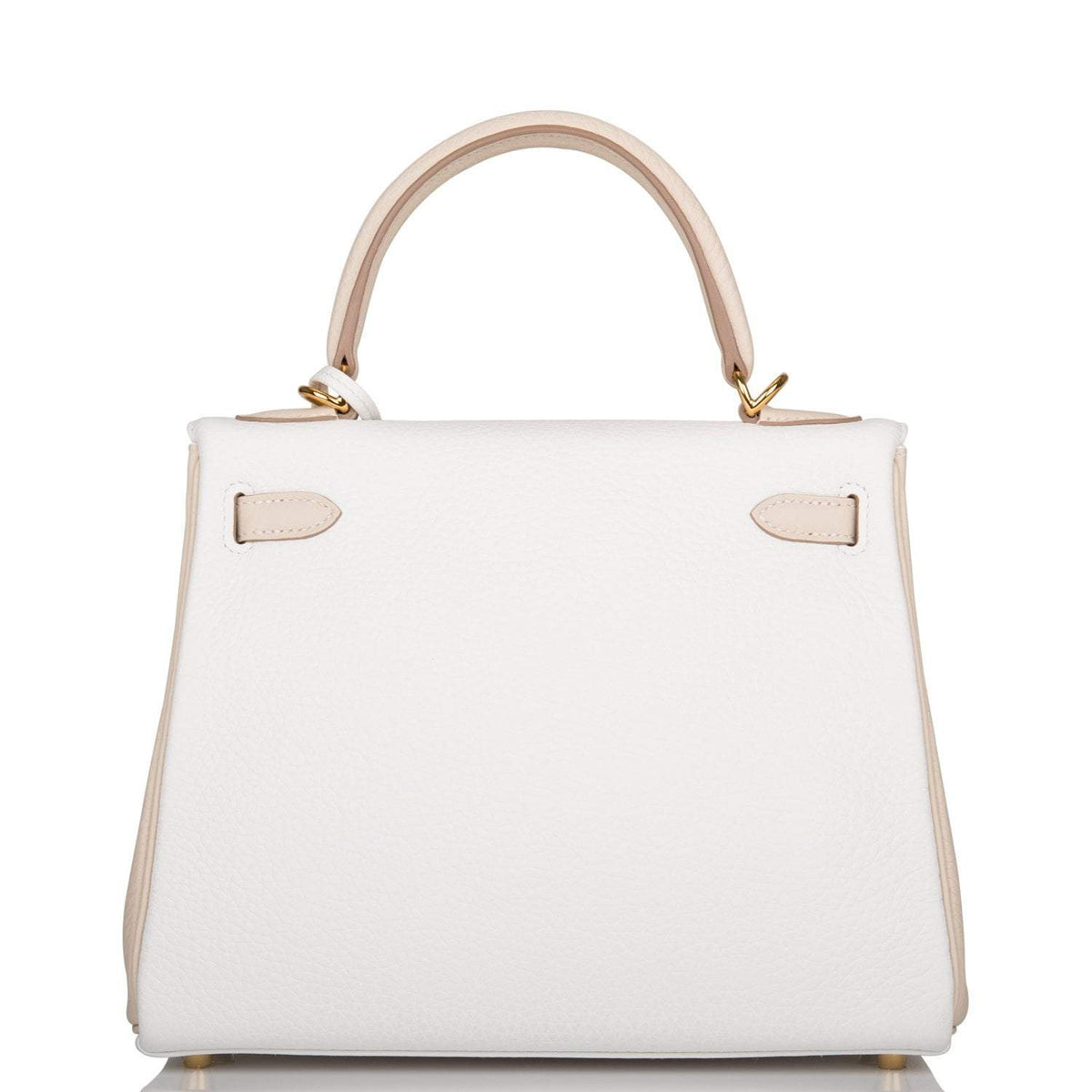 Hermes Horseshoe Stamp (HSS) Bi-Color White and Trench Clemence Retourne Kelly 25cm Gold Hardware