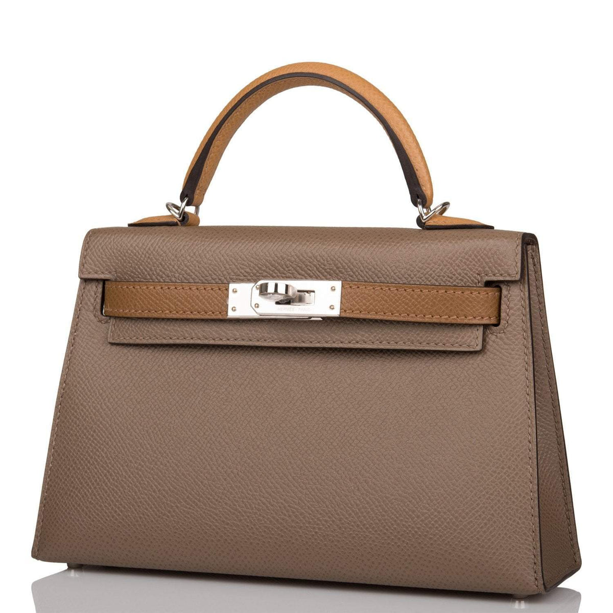 Hermes Tri-Color Kelly Sellier 20 Etoupe, Alezan and Biscuit Epsom Palladium Hardware