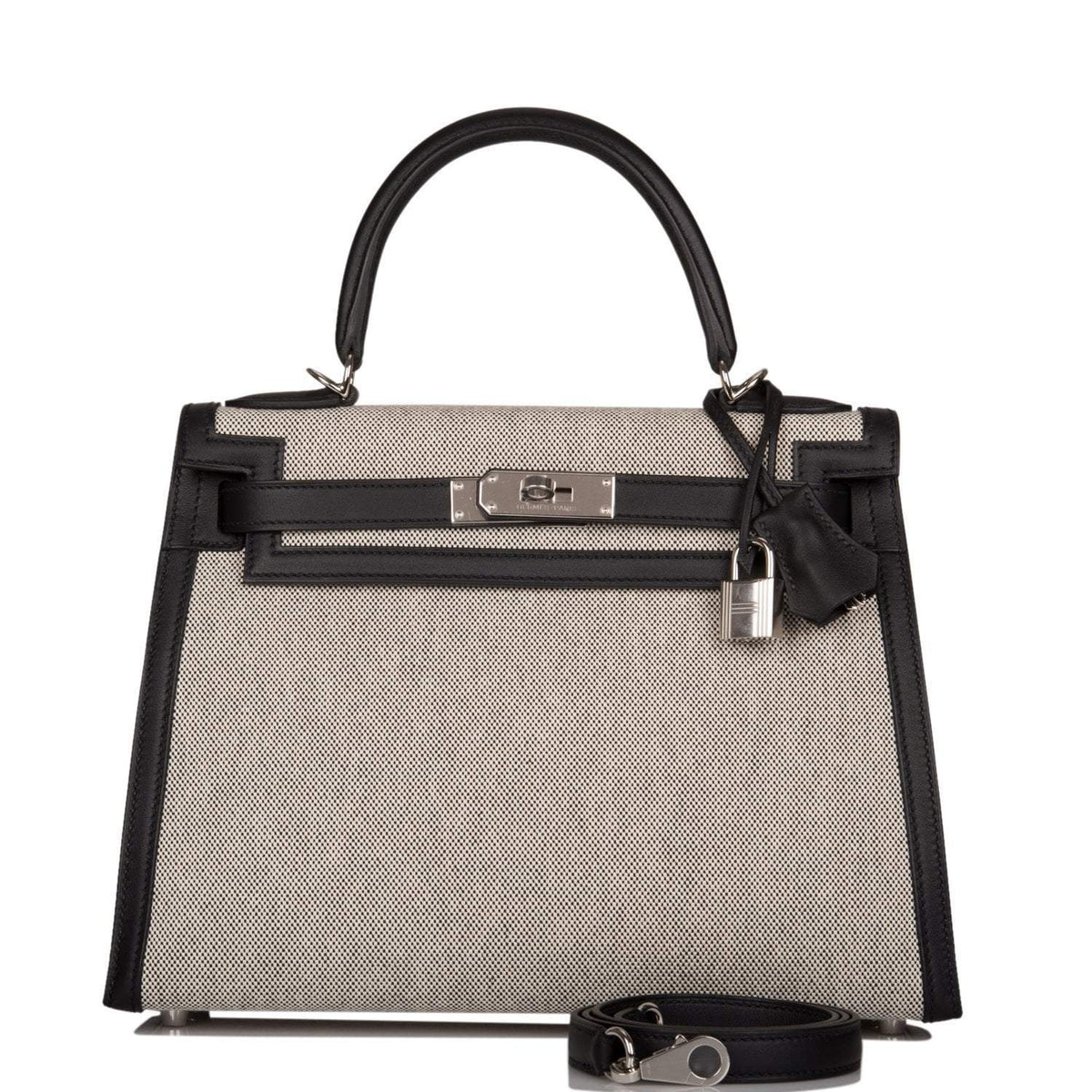 Hermes Kelly Sellier 28 Black Toile and Swift Sellier Palladium Hardware