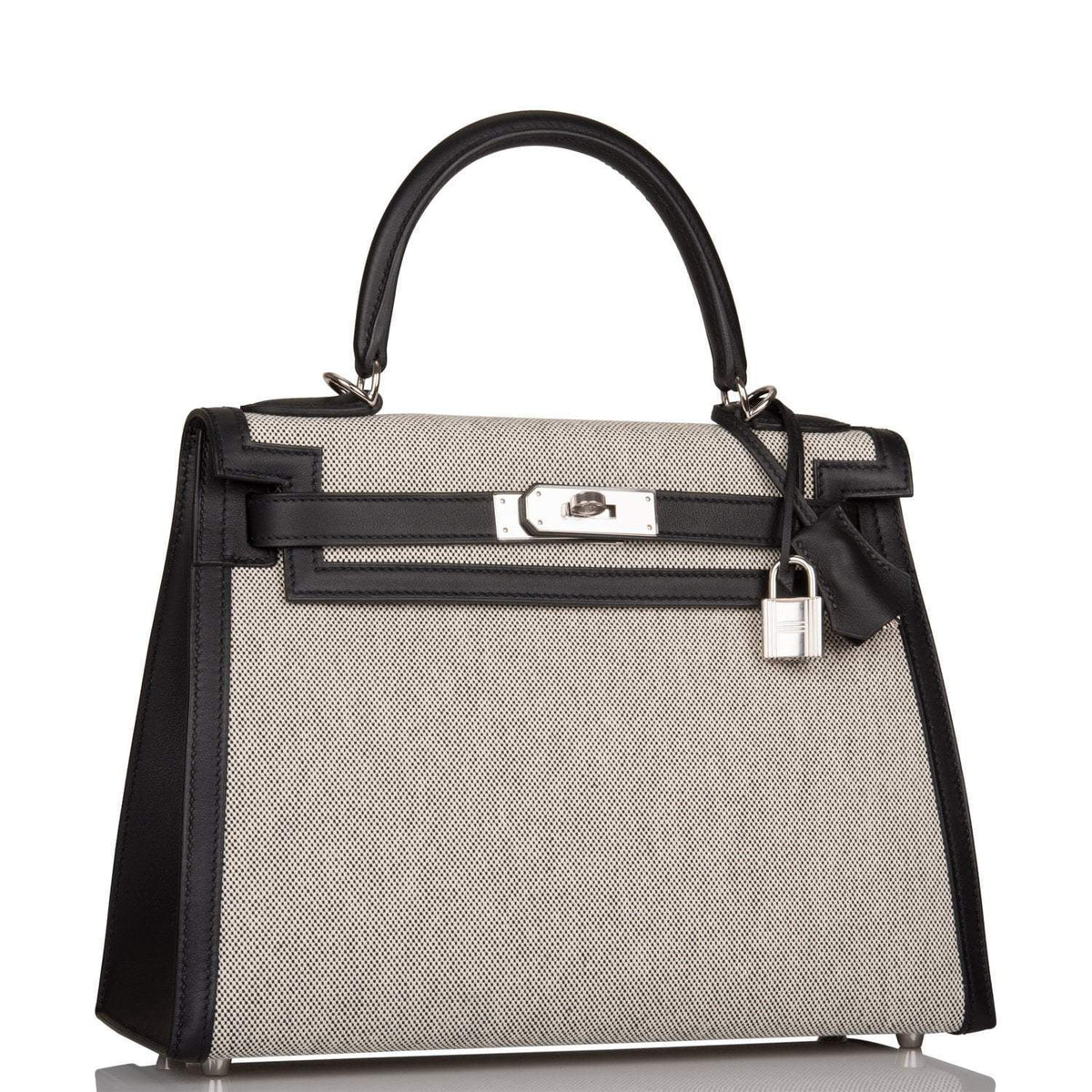 Hermes Kelly Sellier 28 Black Toile and Swift Sellier Palladium Hardware