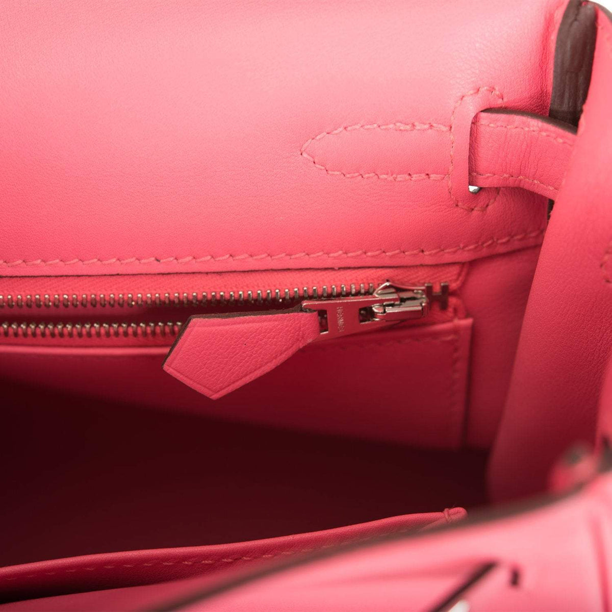 Pre-owned Hermes Kelly Retourne 25 Rose Azalee Swift Palladium Hardware