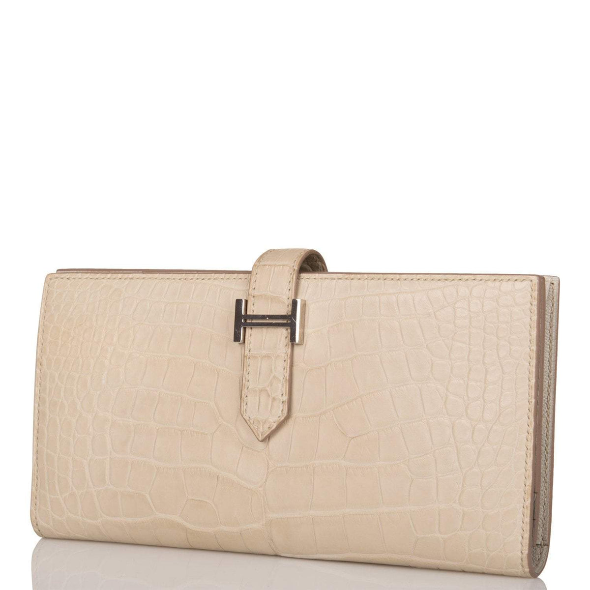 Hermes Beton Matte Alligator Bearn Wallet Palladium Hardware