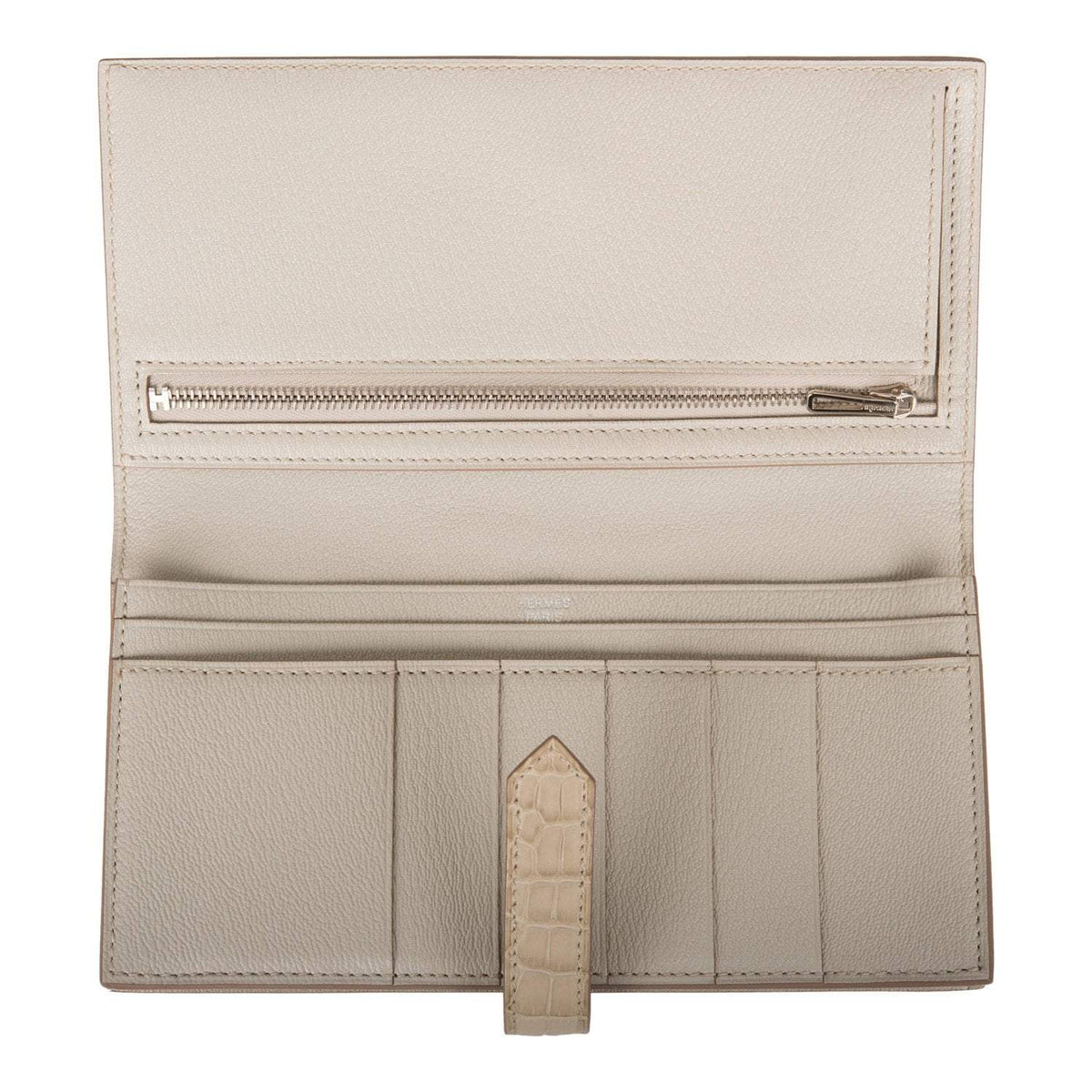 Hermes Beton Matte Alligator Bearn Wallet Palladium Hardware