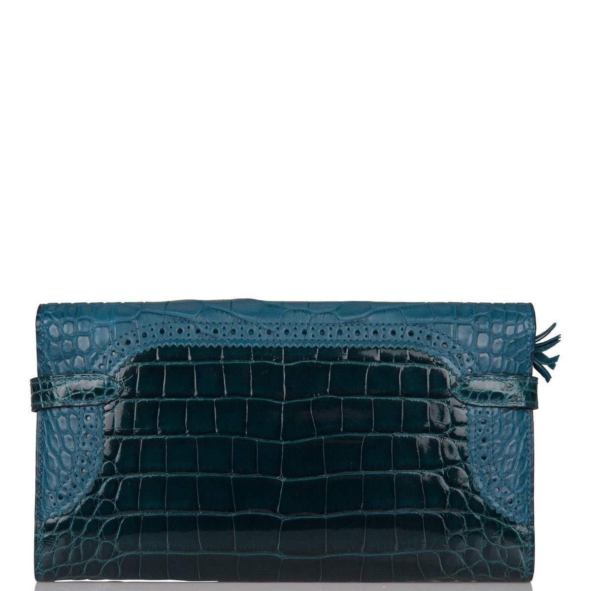 Hermes Kelly Long Wallet Bleu Colvert Alligator Ghillies Palladium Hardware